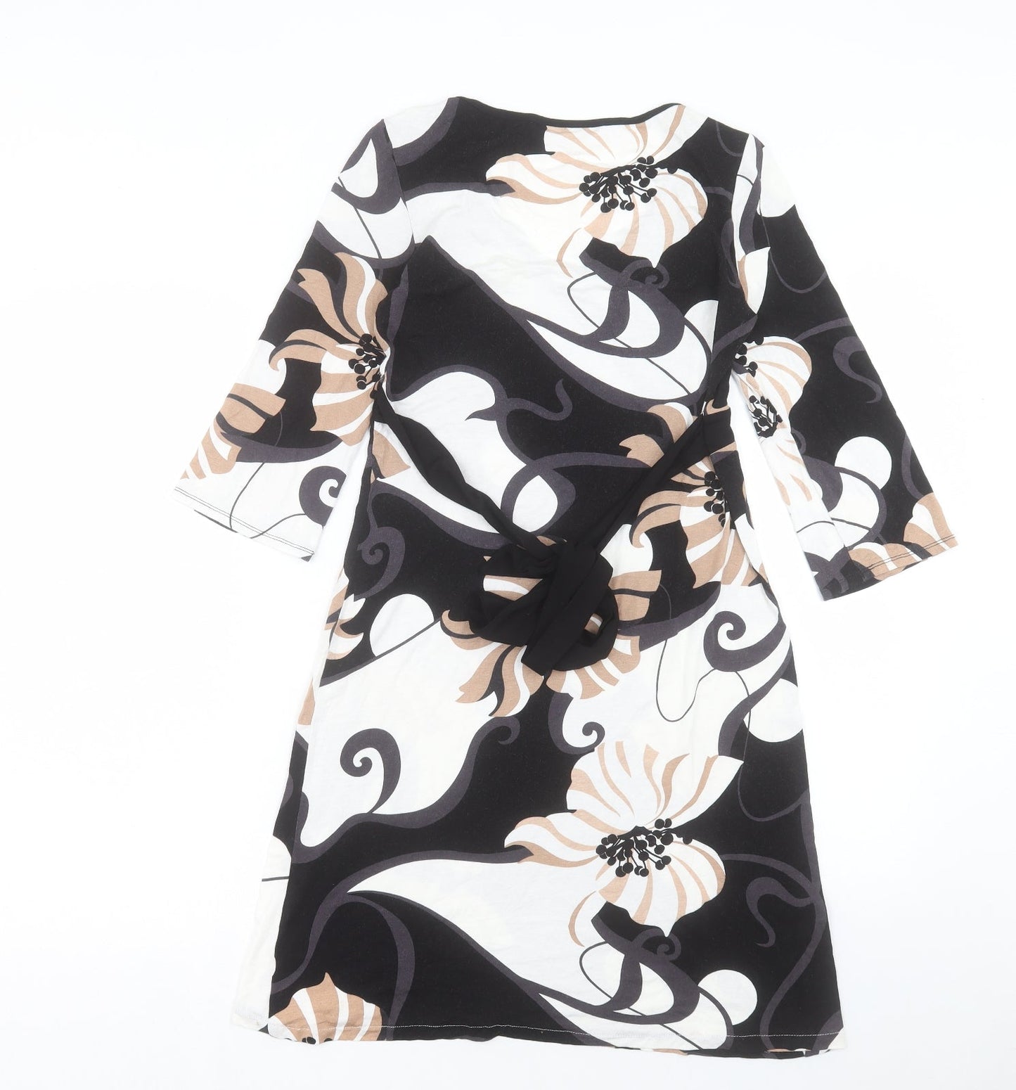 Wallis Womens Black Floral Viscose Fit & Flare Size 8 V-Neck Pullover
