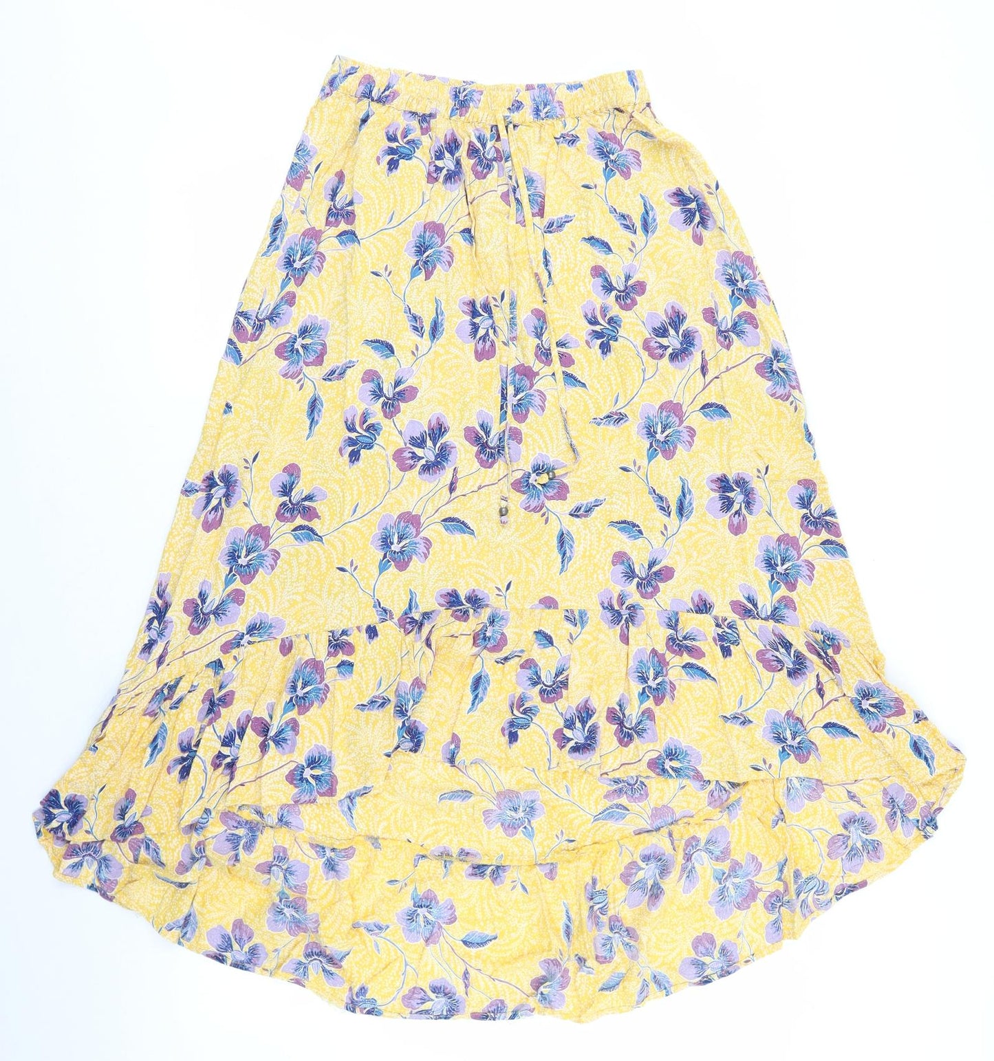 Preworn Womens Ivory Floral Cotton A-Line Skirt Size M Tie