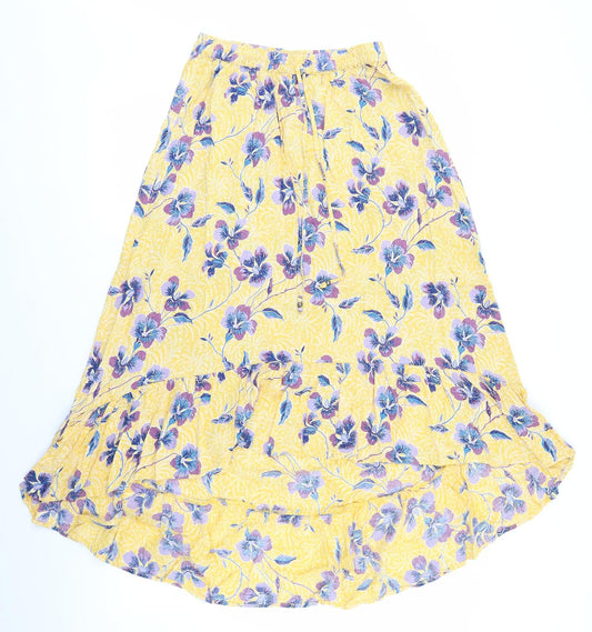 Preworn Womens Ivory Floral Cotton A-Line Skirt Size M Tie