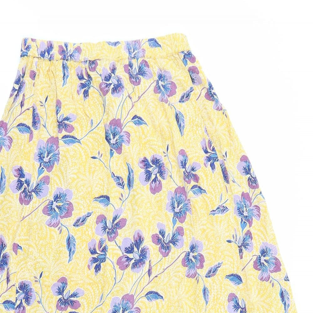 Preworn Womens Ivory Floral Cotton A-Line Skirt Size M Tie
