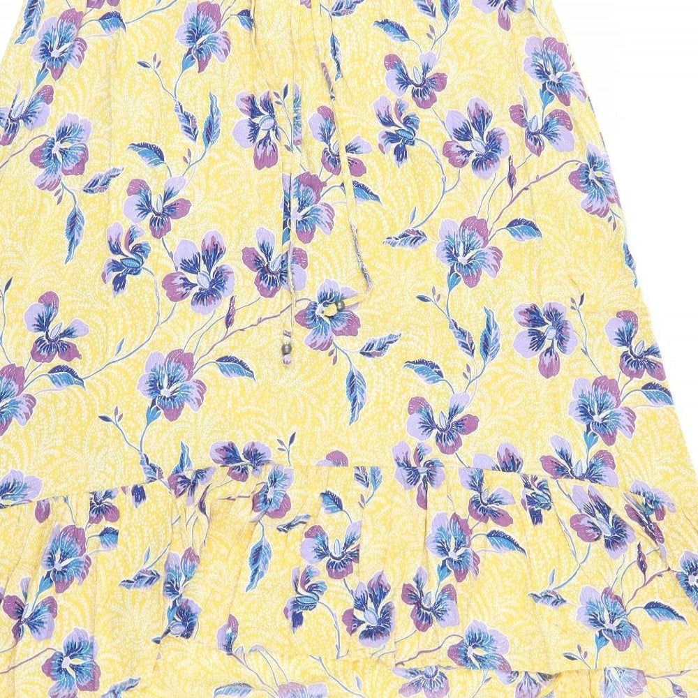 Preworn Womens Ivory Floral Cotton A-Line Skirt Size M Tie