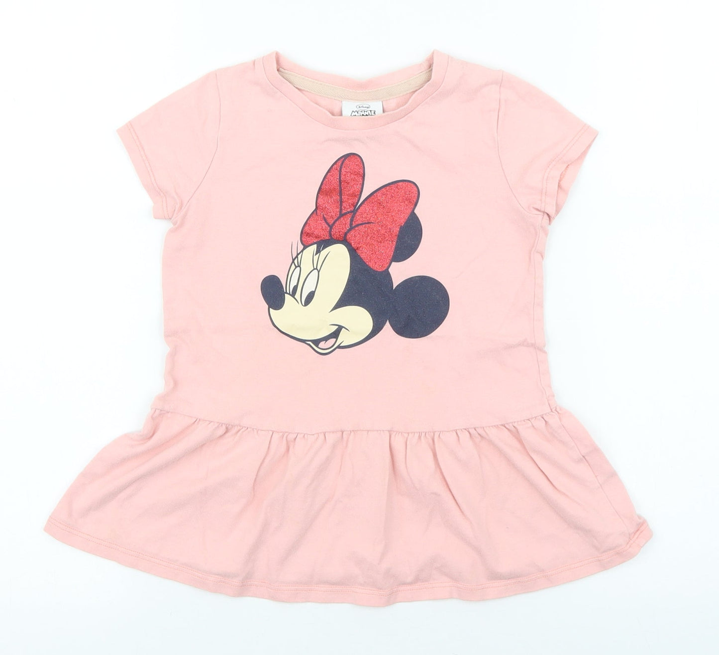 George Girls Pink 100% Cotton Basic T-Shirt Size 5-6 Years Round Neck Pullover - Minnie Mouse