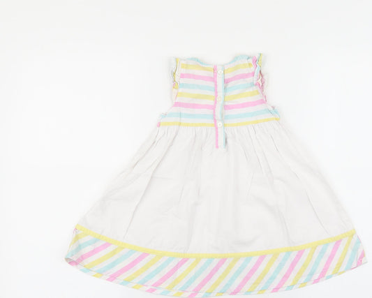 Chloe Louise Girls Multicoloured Striped 100% Cotton Fit & Flare Size 18-24 Months Round Neck Button