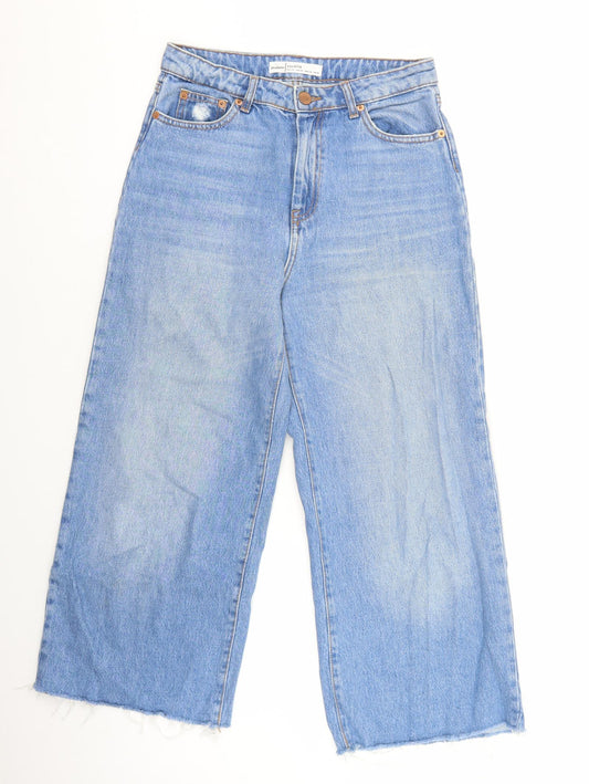 Stradivarius Womens Blue Cotton Wide-Leg Jeans Size 4 L24.5 in Regular Zip