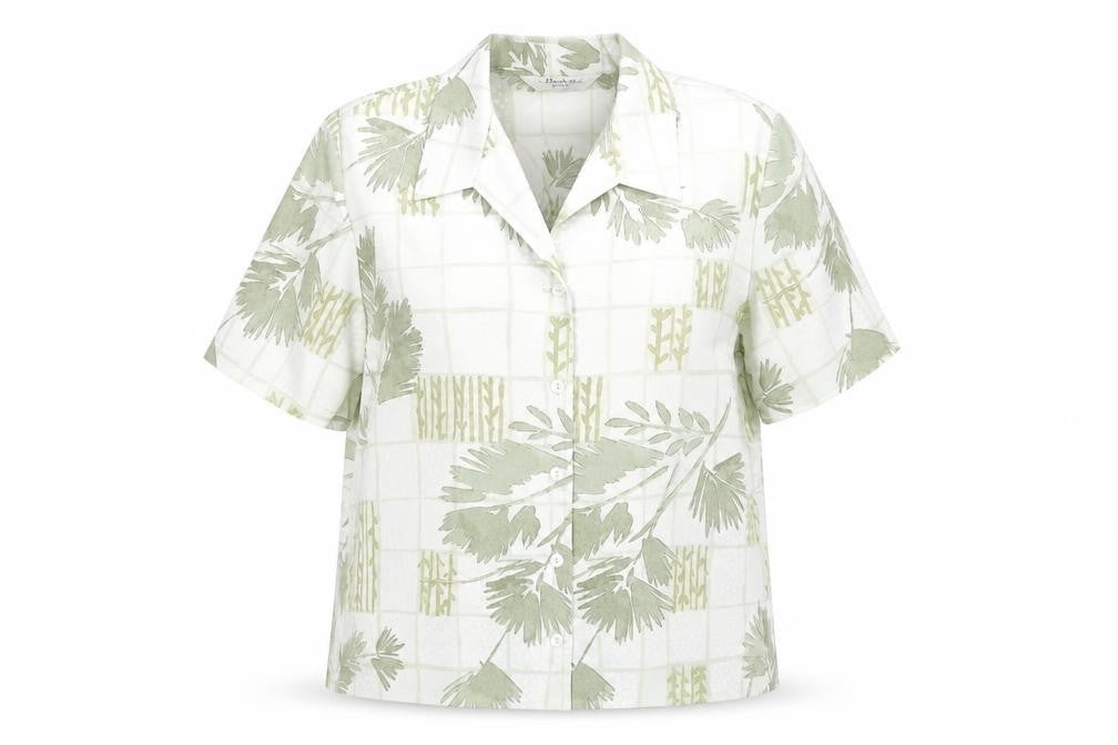 Berkertex Womens Green Floral Polyester Basic Button-Up Size 12 Collared