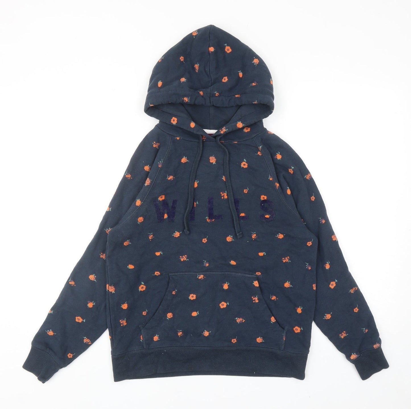 Jack Wills Womens Blue Floral Cotton Full Zip Hoodie Size 8 Pullover