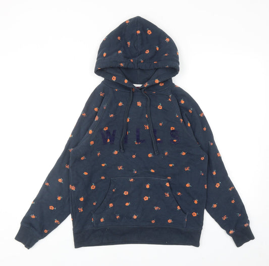 Jack Wills Womens Blue Floral Cotton Full Zip Hoodie Size 8 Pullover