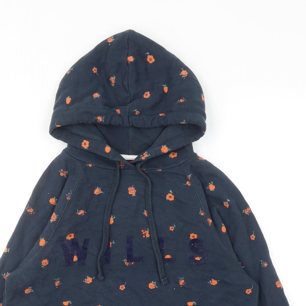 Jack Wills Womens Blue Floral Cotton Full Zip Hoodie Size 8 Pullover