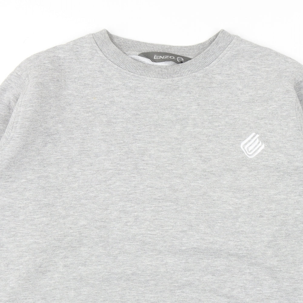 Enzo Mens Grey Cotton Pullover Sweatshirt Size M