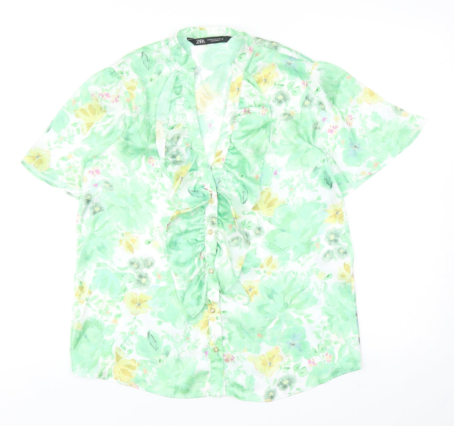 Zara Womens Multicoloured Floral Polyester Basic Blouse Size XS V-Neck