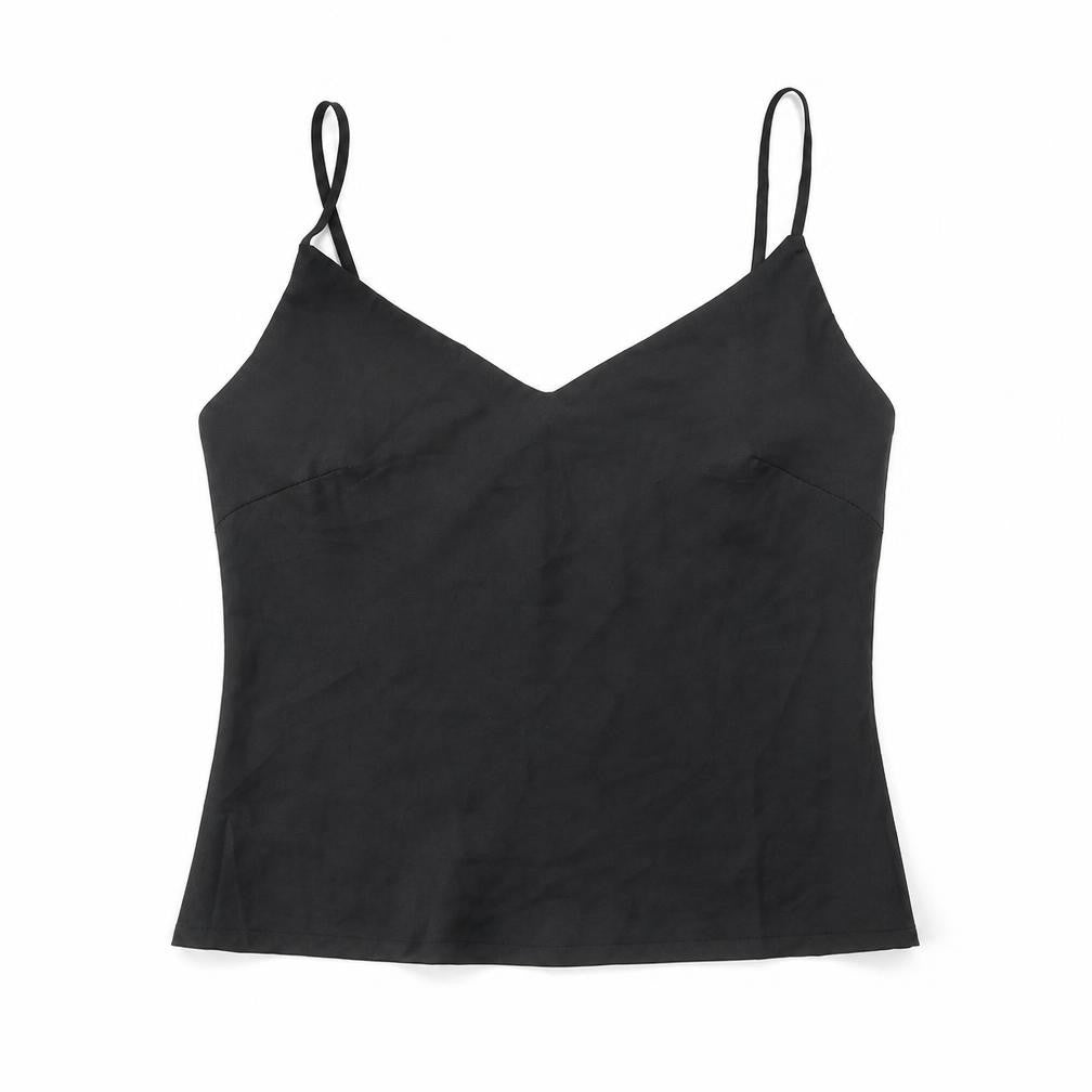 Fanco Womens Black Herringbone Polyester Basic Tank Size L V-Neck