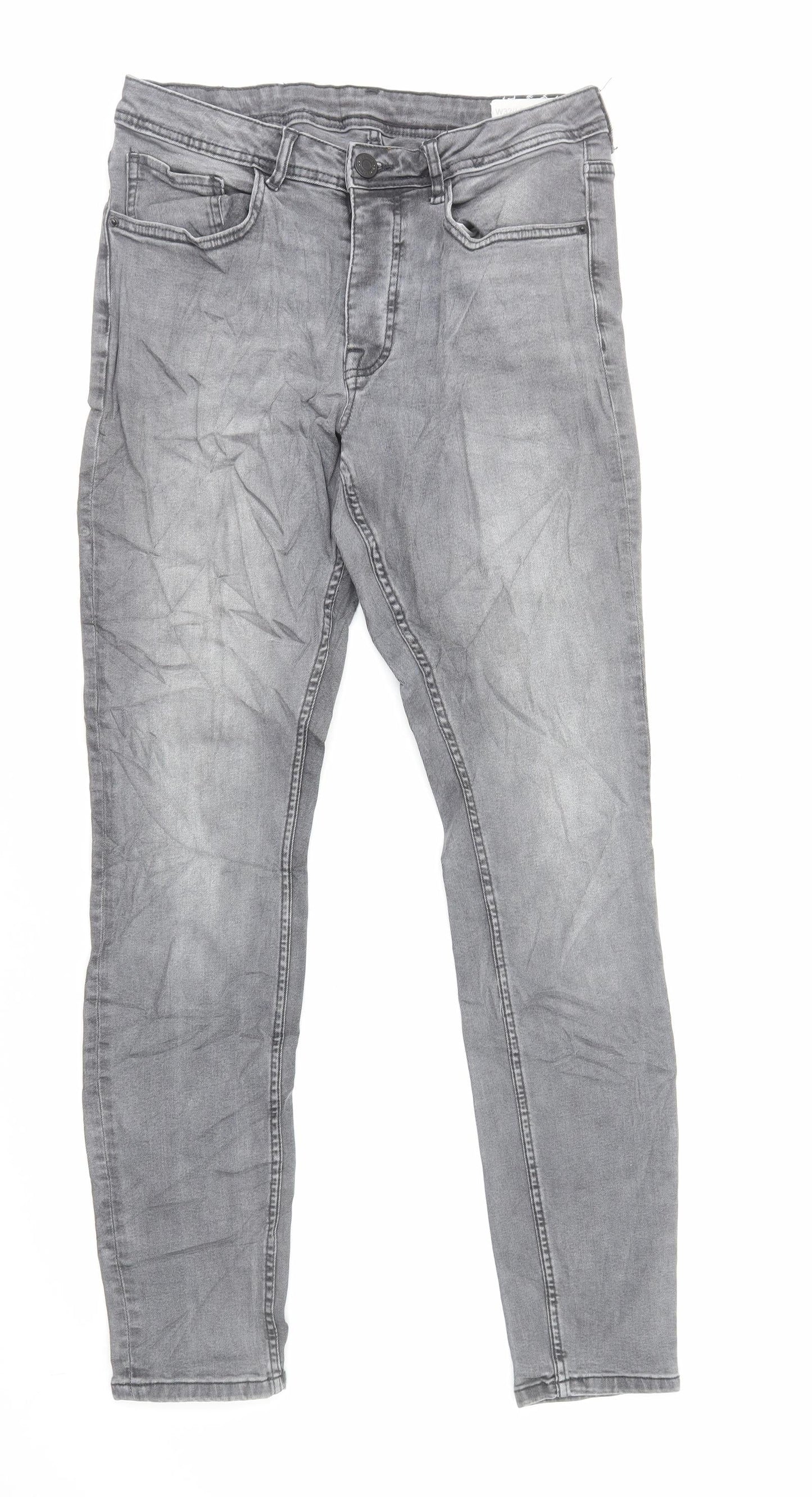 Marks and Spencer Mens Grey Cotton Skinny Jeans Size M L34 in Regular Button