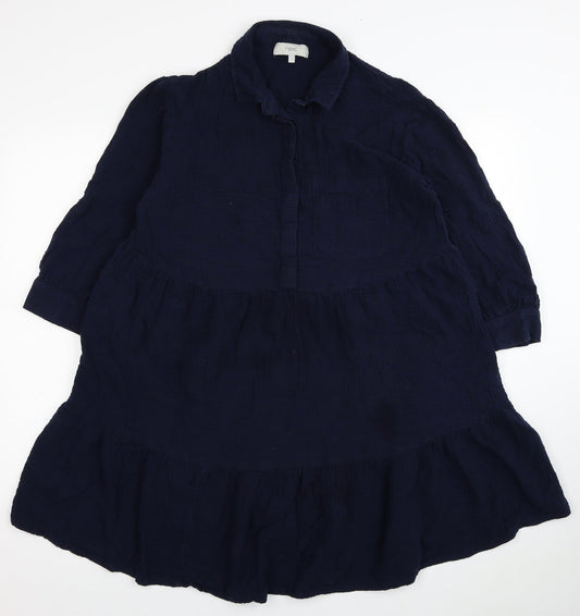 NEXT Womens Blue Cotton Shirt Dress Size 12 Collared Button