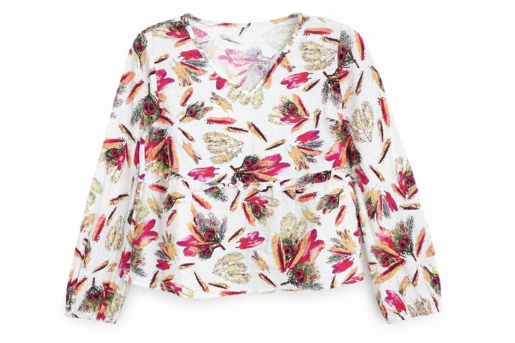 Emery Rose Womens Multicoloured Geometric Polyester Basic Blouse Size L V-Neck