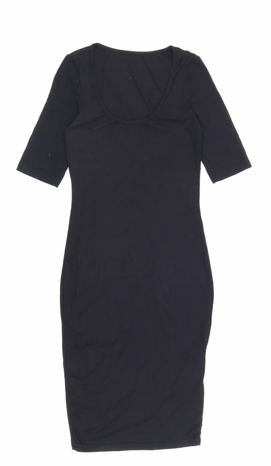 SheIn Womens Black Herringbone Cotton A-Line Size XS Scoop Neck Pullover