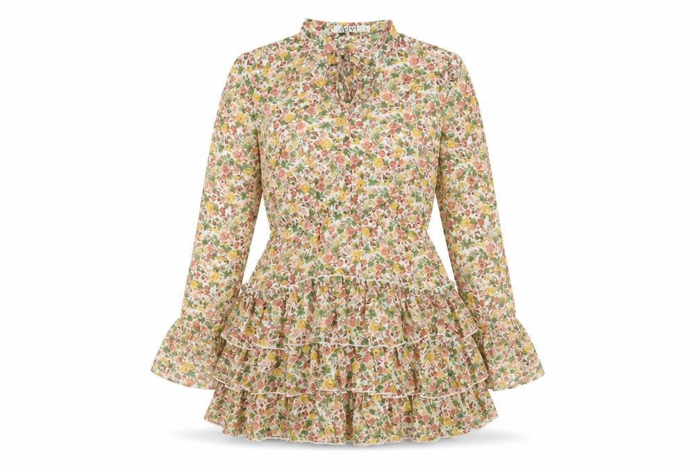 IVIVI Womens Multicoloured Floral Polyester Mini Size L V-Neck Lace Up
