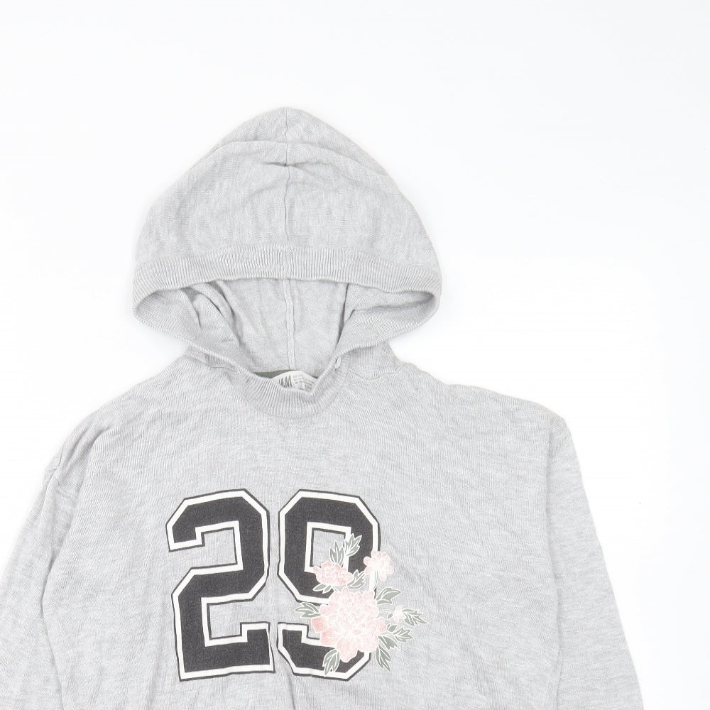 H&M Girls Grey Viscose Pullover Hoodie Size 13-14 Years Pullover