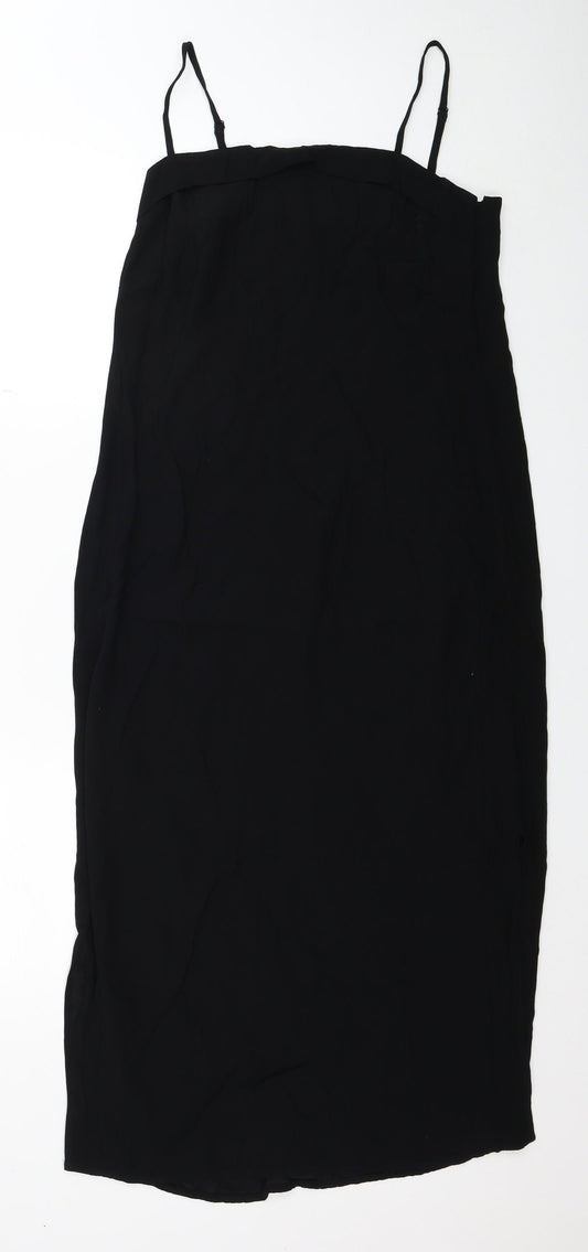 Warehouse Womens Black Viscose Tank Dress Size 12 Square Neck Zip