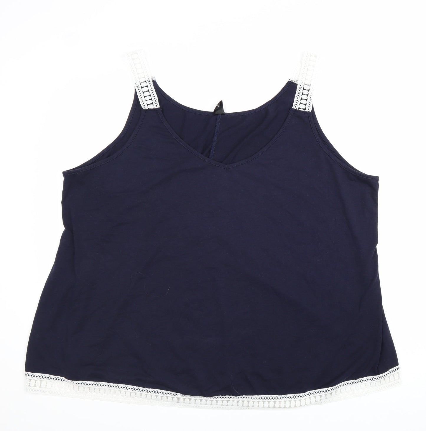 Emery Rose Womens Blue Polyester Basic Tank Size 4XL V-Neck