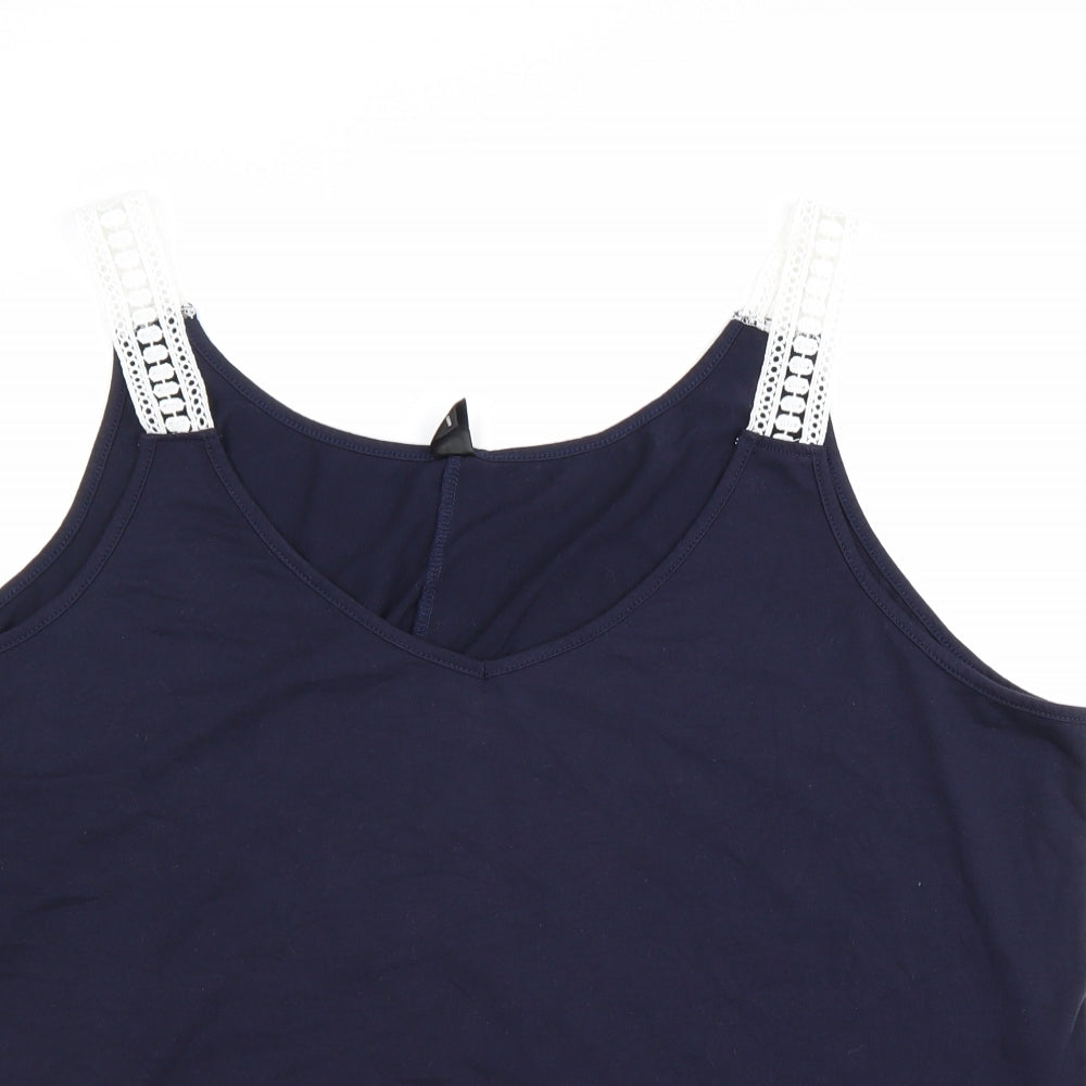 Emery Rose Womens Blue Polyester Basic Tank Size 4XL V-Neck