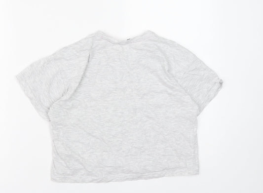 New Look Girls Grey Floral Cotton Cropped T-Shirt Size XS Round Neck Pullover - Positive Vibes
