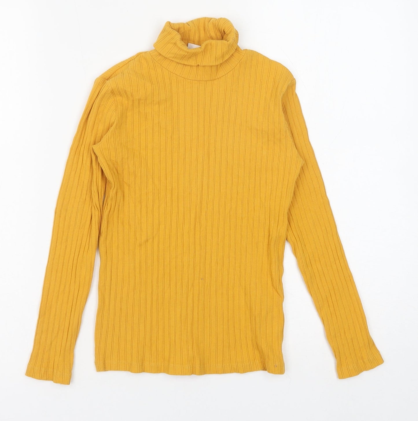 Zara Girls Yellow Polyester Basic T-Shirt Size 9 Years Roll Neck Pullover