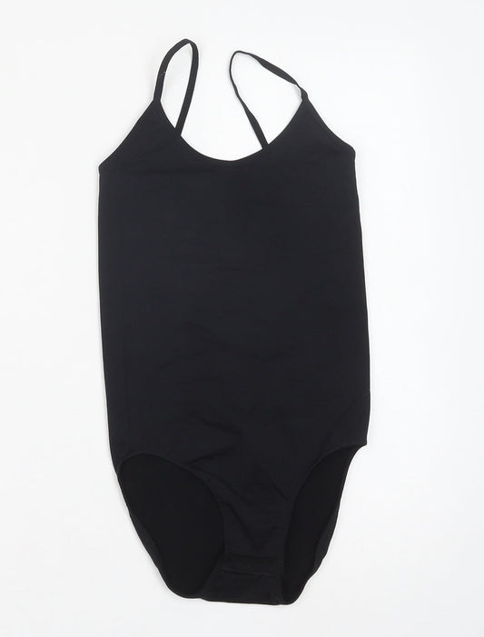 Preworn Womens Black Nylon Bodysuit One-Piece Size M Snap