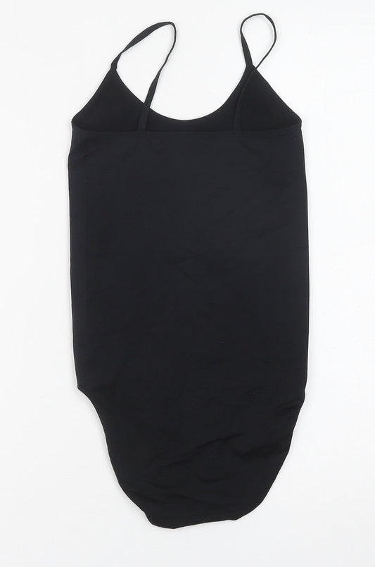Preworn Womens Black Nylon Bodysuit One-Piece Size M Snap