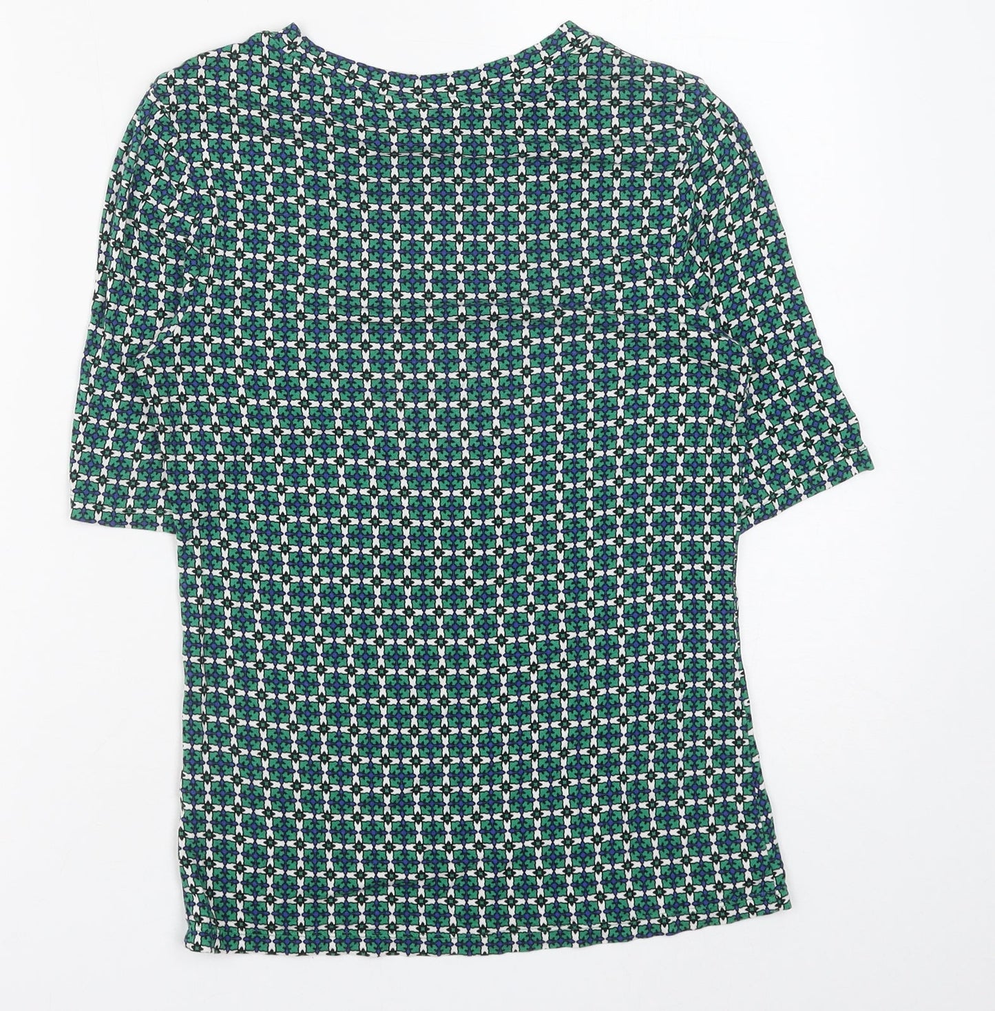 H&M Womens Green Geometric Viscose Basic Blouse Size S Round Neck