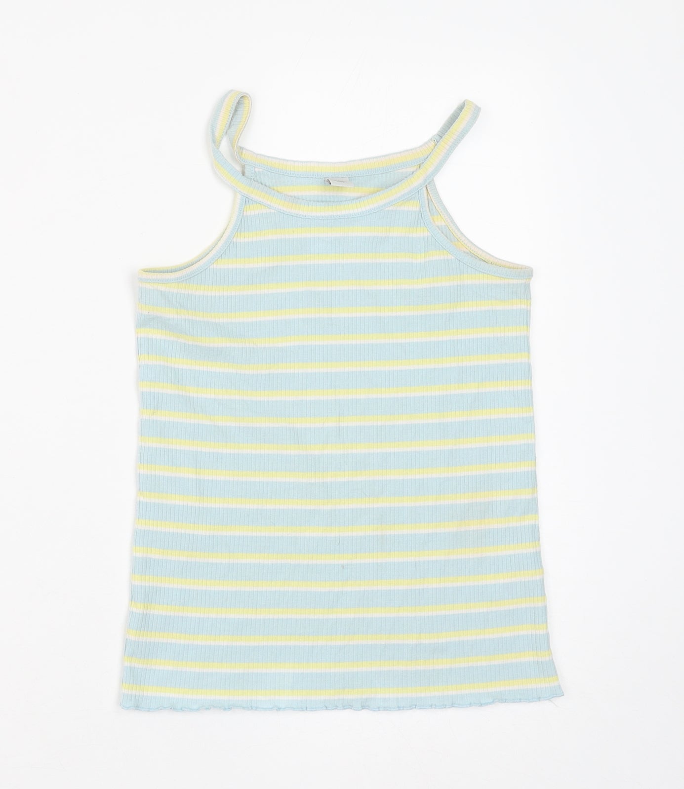 TU Girls Blue Striped Cotton Basic Tank Size 11 Years Round Neck Pullover