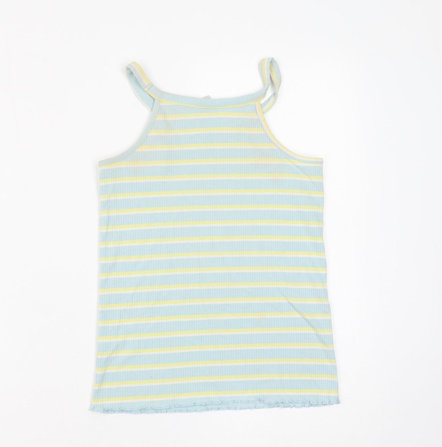 TU Girls Blue Striped Cotton Basic Tank Size 11 Years Round Neck Pullover