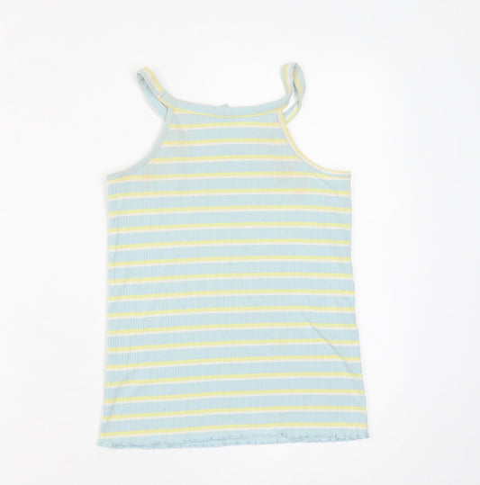 TU Girls Blue Striped Cotton Basic Tank Size 11 Years Round Neck Pullover