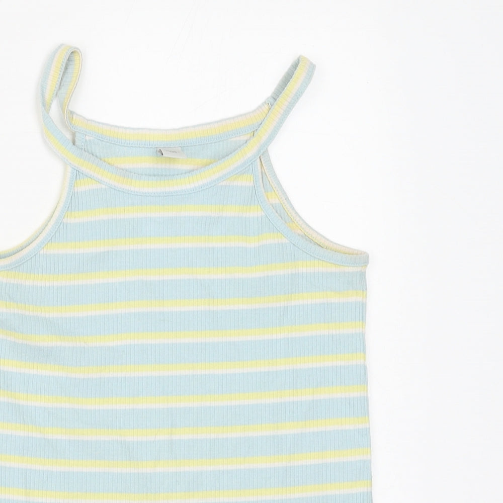 TU Girls Blue Striped Cotton Basic Tank Size 11 Years Round Neck Pullover