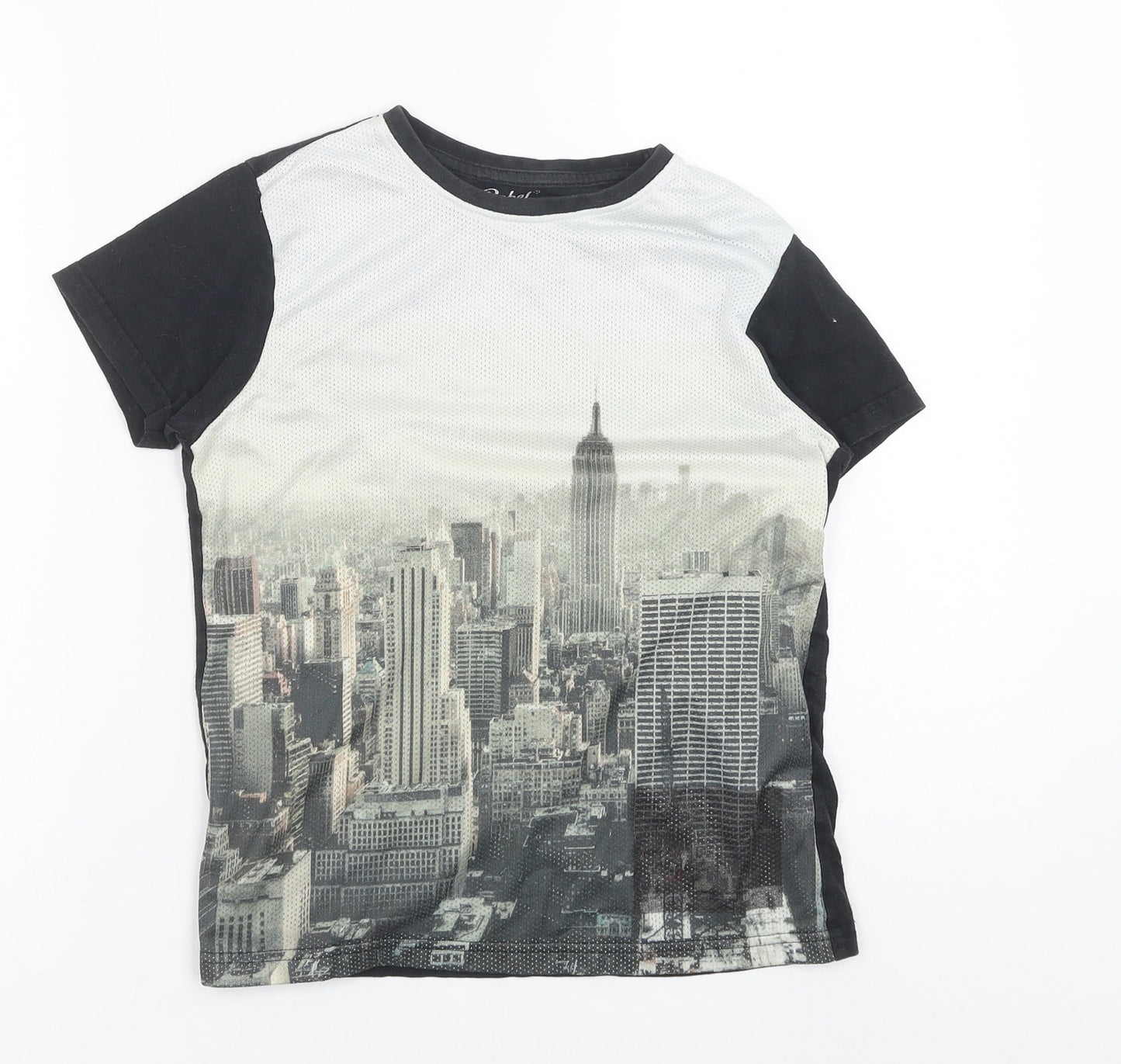 Primark Boys Black Polyester Basic T-Shirt Size 9-10 Years Crew Neck Pullover - New York