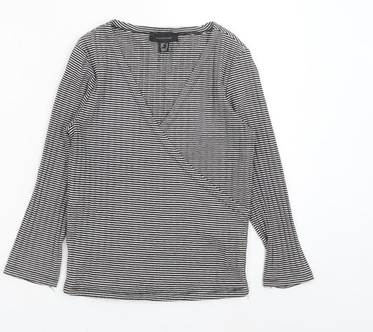 Atmosphere Womens Black Striped Polyester Basic Blouse Size 8 V-Neck