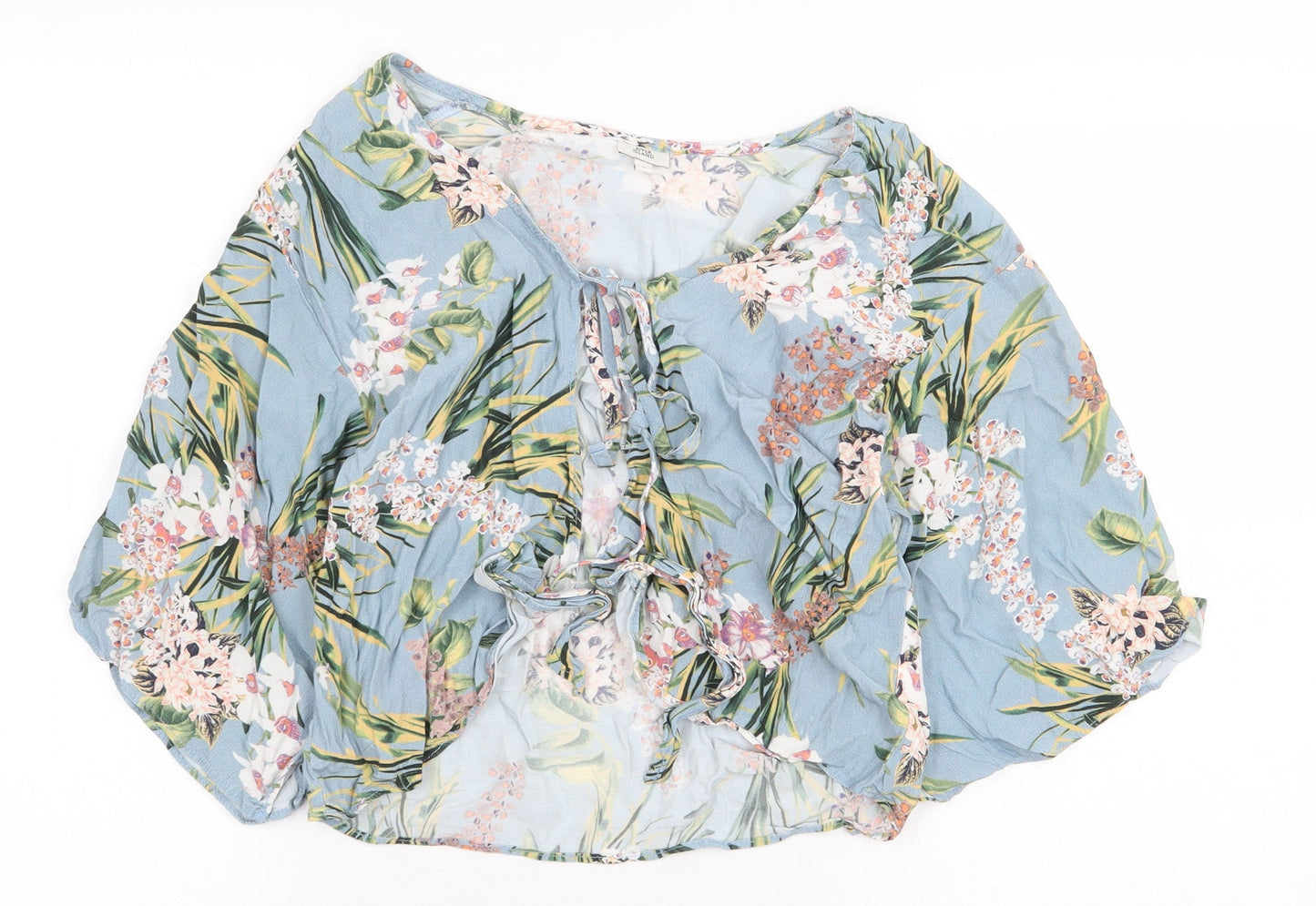 River Island Womens Blue Floral Viscose Basic Blouse Size 10 Round Neck