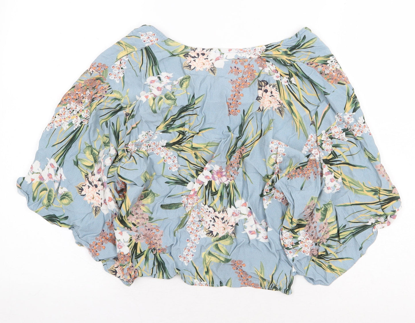 River Island Womens Blue Floral Viscose Basic Blouse Size 10 Round Neck