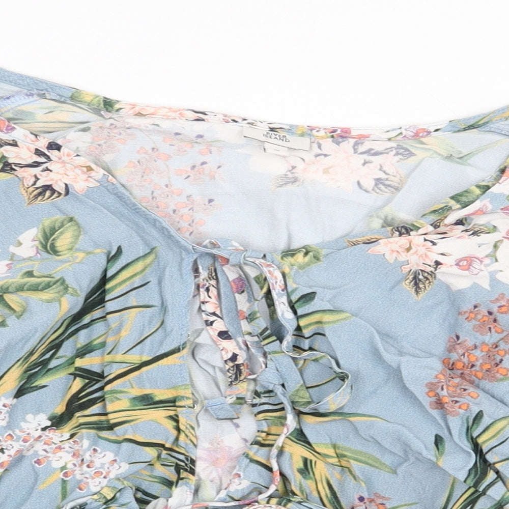 River Island Womens Blue Floral Viscose Basic Blouse Size 10 Round Neck