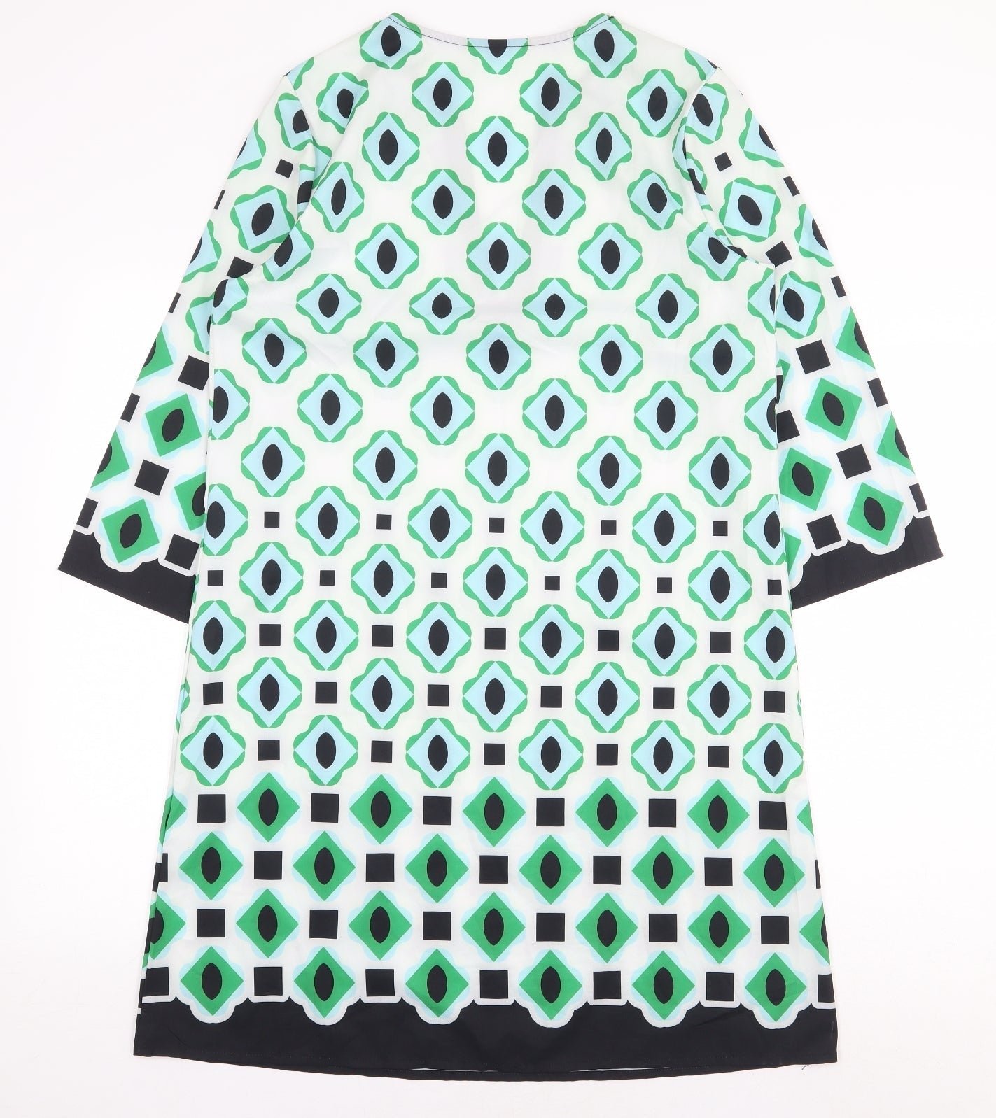 Preworn Womens Green Geometric Polyester Shift Size M V-Neck Pullover