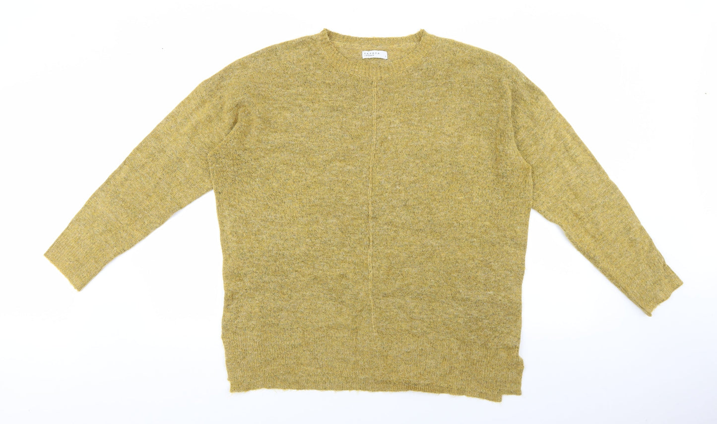 Papaya Womens Yellow Round Neck Acrylic Pullover Jumper Size L
