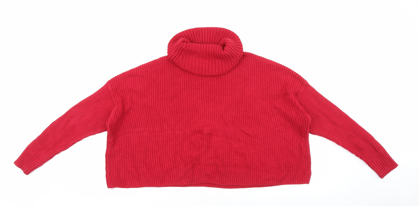 Hollister Womens Red Roll Neck Cotton Pullover Jumper Size XS