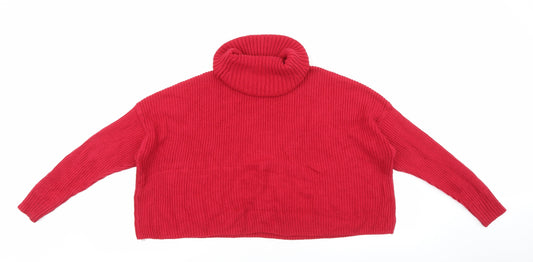 Hollister Womens Red Roll Neck Cotton Pullover Jumper Size XS
