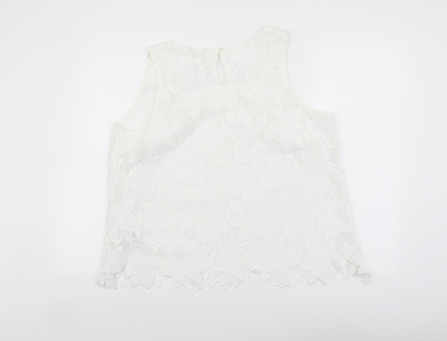 Indigo Womens White Floral Polyester Basic Tank Size 18 Round Neck