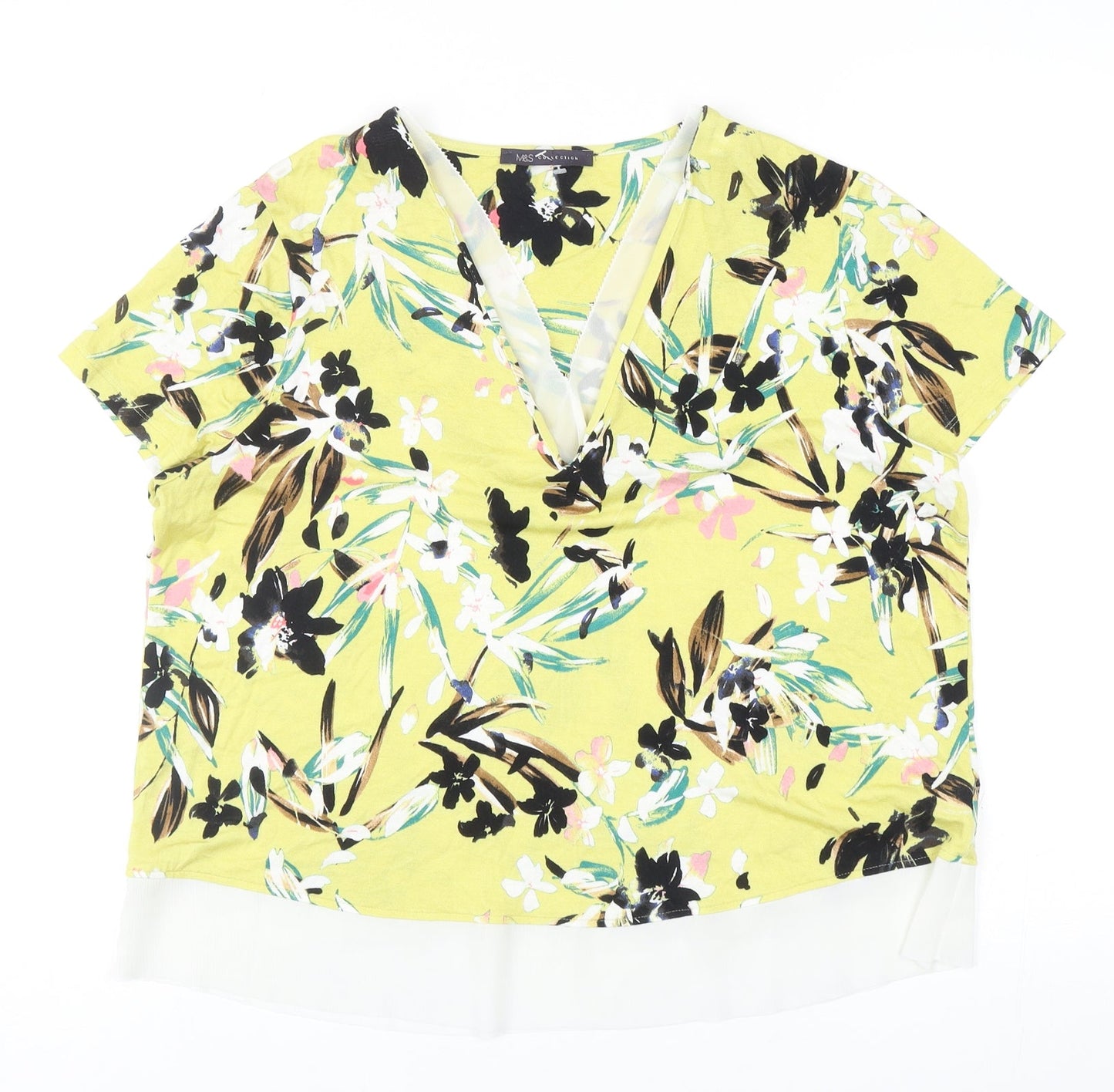 Marks and Spencer Womens Multicoloured Floral Viscose Basic Blouse Size 14 V-Neck