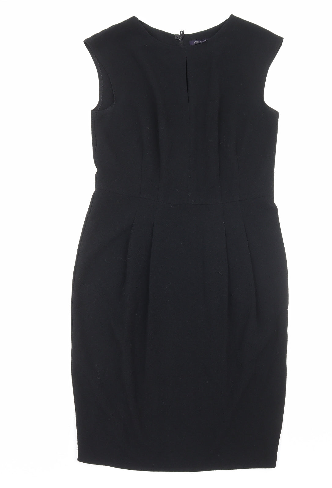 Marks and Spencer Womens Black Polyester A-Line Size 12 Round Neck Zip