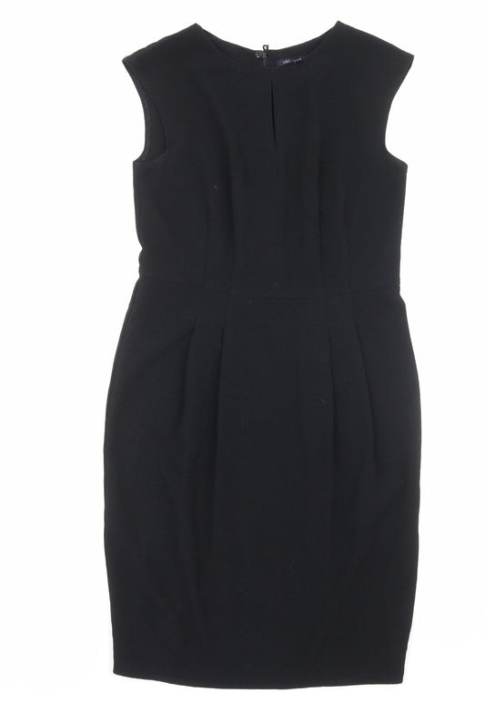 Marks and Spencer Womens Black Polyester A-Line Size 12 Round Neck Zip