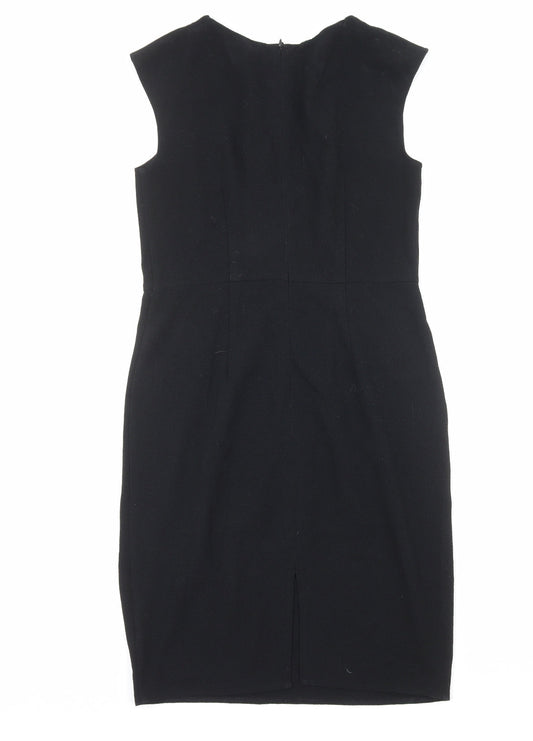 Marks and Spencer Womens Black Polyester A-Line Size 12 Round Neck Zip