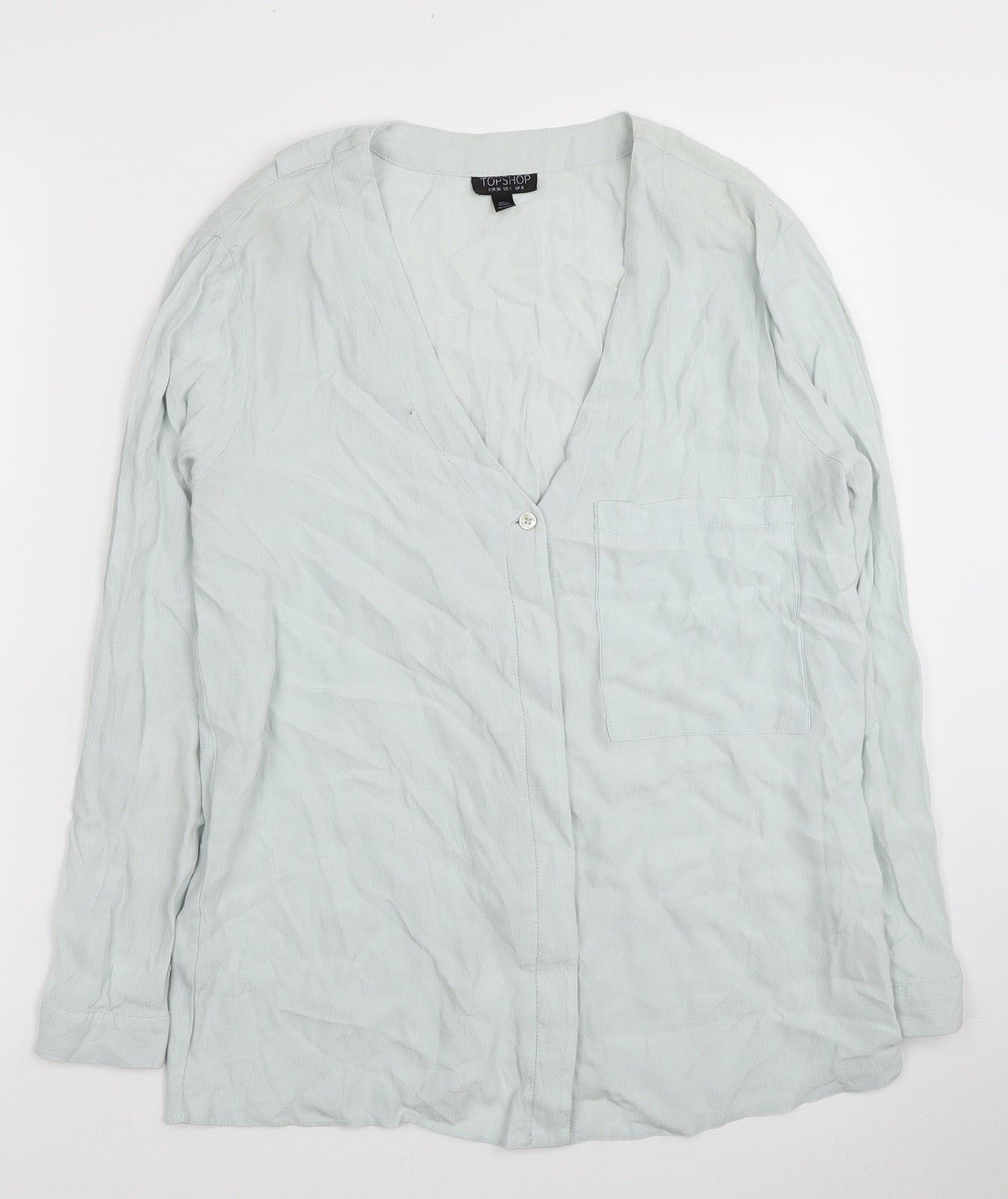 Topshop Womens Blue Viscose Basic Blouse Size 8 V-Neck