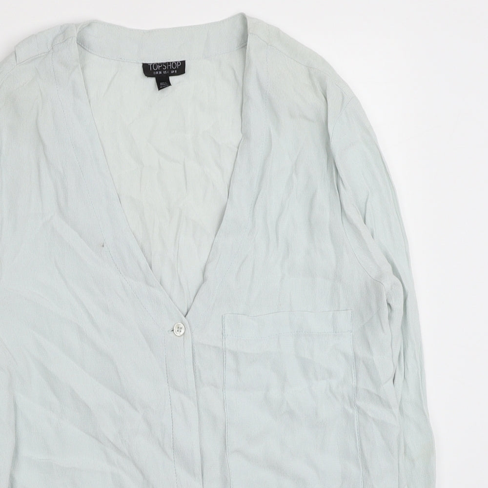 Topshop Womens Blue Viscose Basic Blouse Size 8 V-Neck