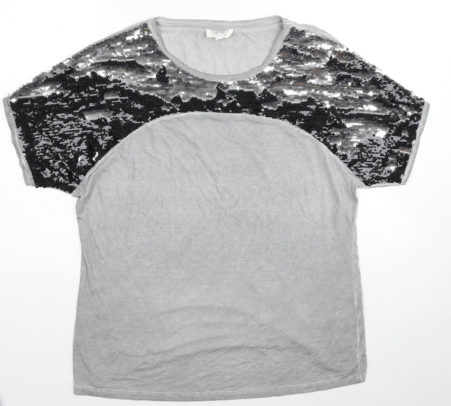Nine Womens Grey Viscose Basic T-Shirt Size 16 Roll Neck